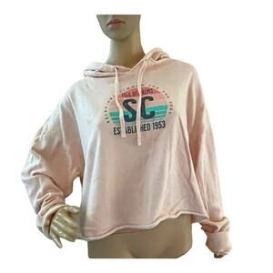 EMI Womens‎ Pastel Pink Graphic Cropped S.C. Hoodie Size 2XL-Trendy Casual Vibes